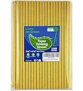 Lives on Green 7.75 inch Compostable Gold Paper Straws 100 Counts - for Drinking, Cocktails, Part...