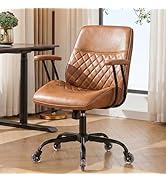 NEO Chair Ergonomic Leather Office Desk Chair with Fixed Armrests Mid Back Lumbar Support Swivel ...