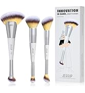 Jessup Face Makeup Brush Set 3pcs Double Sided Makeup Brushes for Foundation Contour Blush Highli...
