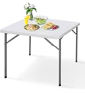 HomGarden 3FT Square Plastic Folding Table, Portable Indoor Outdoor Heavy Duty Table for Game Puz...