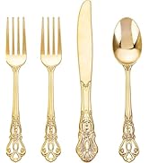 Joyido 40PCS Gold Plastic Silverware - Heavy Duty Elegant Disposable Utensils - Gold Plastic Cutl...