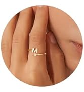 Turandoss Gold Rings for Women Girls - Non Tarnish Dainty 14K Gold Plated Adjustable Letter Rings...