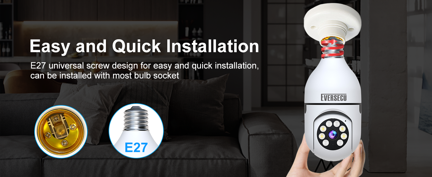 2K Light Bulb Wireless Security Camera 5Ghz WiFi Outdoor Indoor RTSP Stream Work with Alexa Onvif