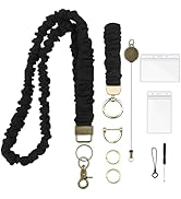 Scrunchie Lanyard for Id Badges Keys Set, 2 Pcs Cute Stretchy Teacher Lanyard with Card Holders &...