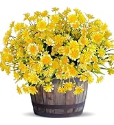 8 Bundles Artificial Daisy Flowers for Outdoors Summer Decor, UV Resistant Faux Cemetery Flowers ...