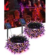 2 Pack Solar Halloween String Lights Total 144ft 400LED Orange-Purple | Solar Fairy Lights 8 Mode...