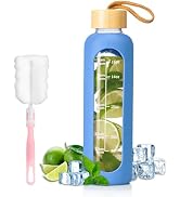 FrutPunch 18 OZ Glass Water Bottles, Water Bottle with Time Marker, Leakproof Glass Water Bottles...