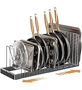 PanPanPal Pots and Pans Organizer Rack for Cabinet, Expandable Pot Lid Organizer Holder with 12 A...