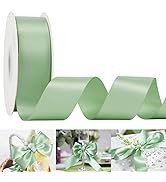 HUIHUANG 1-1/2 inch Double Face Satin Ribbon, Polyester Satin Sage Green Ribbon 50 Yards/Roll for...