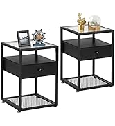 VECELO Bedside End Table, Modern Nightstand with Drawer, Night Stand for Living Room Bedroom, Tem...