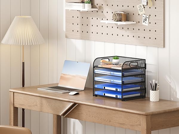 Paper Organizer for Desk Organizers and Accessories for school Mesh Metal Desk File Holder Storage