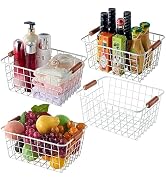 Wire Household Pantry Baskets with Handles 4 Pack,Storage Organizer Baskets for Countertop, Close...