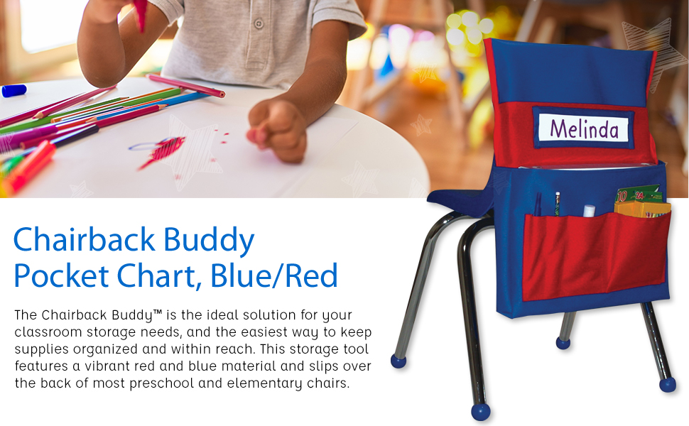 Young child doing arts and crafts, image of the chairback buddy by carson dellosa