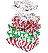 American Greetings Red and White Striped Gift Boxes for Christmas and All Holidays (10 Boxes, 6 S...