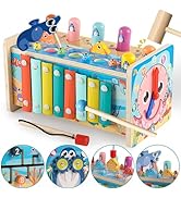 GENTEACO 7 in 1 Hammering Pounding Toy Wooden Montessori Toys for 3 Year Old, Sensory Toys with X...