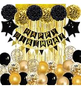 Black and Gold Birthday Decorations, Gold Black Foil Confetti Birthday Balloons Black Foil Balloo...