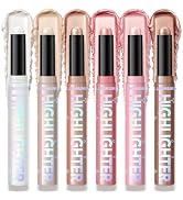 6-Color Cream Highlighter Stick Set for Face, Luminous Glow Makeup Kit | Six creamy, blendable sh...