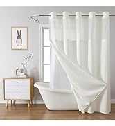 eachope Cream No Hook Waffle Weave Shower Curtain with snap-in Liner Replacement, 230GSM Waterpro...