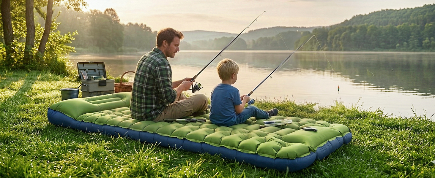 Portable camping sleeping pad, riverbank rest, fishing accessory, lightweight, quick-setup mat