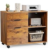 DUMOS Rolling File Cabinet with 3 Drawers, Wood Under Desk Printer Stand with Wheels and Adjustab...