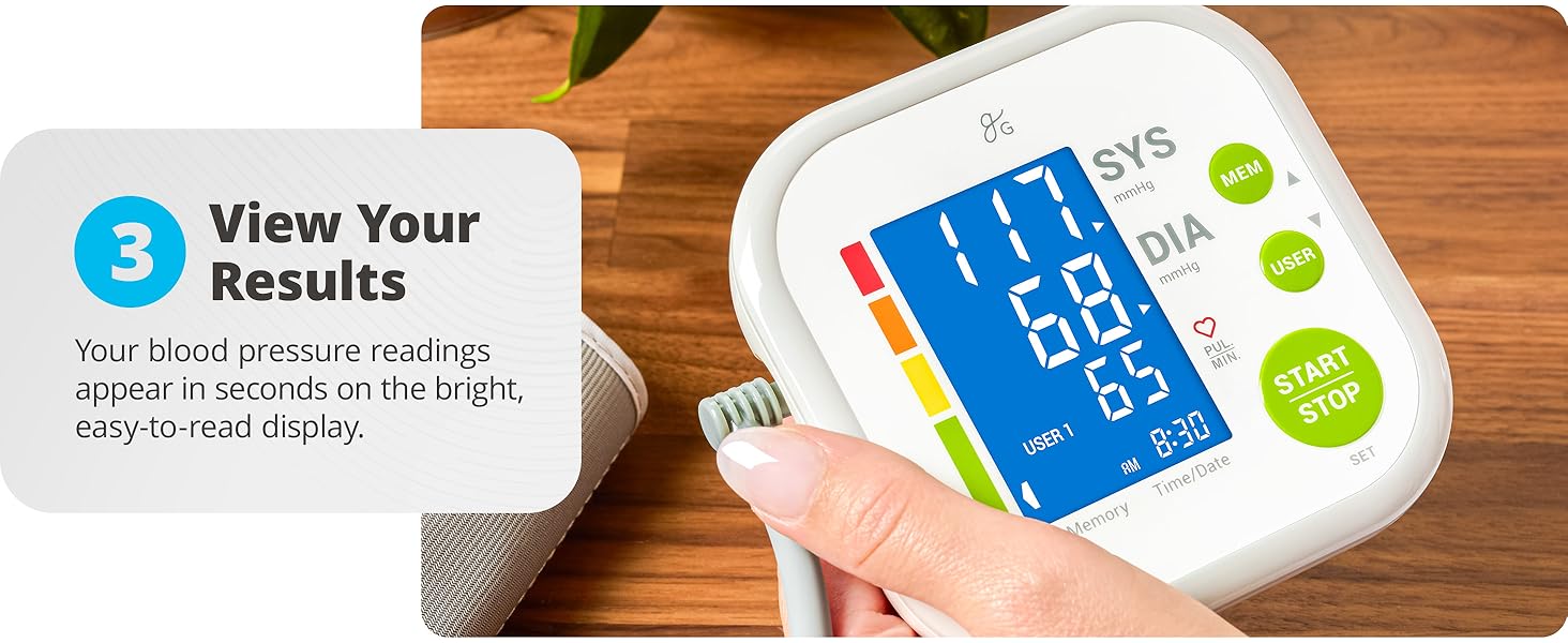 Greater Goods view blood pressure readings in seconds on easy-to-read and clear display