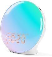 JALL Full Screen Dimmer Sunrise Alarm Clocks for Bedrooms, Wake Up Light with FM Radio, 25 White ...