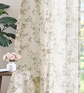 jinchan Linen Floral Curtains 84 Inch Farmhouse Country Flower Drapes Rustic Window Curtains Ligh...