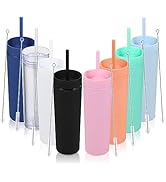 Volhoply 16oz Plastic Skinny Tumbler With Lid and Straw Bulk 8 Pack,Insulated Double Wall BPA Fre...