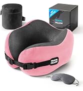 PEUJEW Neck Pillow Travel Pillow - 100% Pure Memory Foam Airplane Pillow with Adjustable Clasp & ...