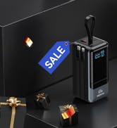 Portable Charger, 65W Power Bank Fast Charging, USB C Battery Pack with Built in Cable, 4 Outputs...