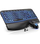 SABLUTE Wireless Keyboard and Mouse Combo Ergonomic - MA12Pro Wave Keyboard with Leather Wrist Re...