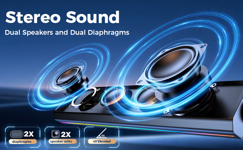 Computer speaker with stereo sound ,equiped with dual speakers and dual diaphragms