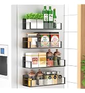 HuggieGems 4 Pack Magnetic Spice Storage Rack Organizer for Refrigerator and Oven, Clear Fridge O...