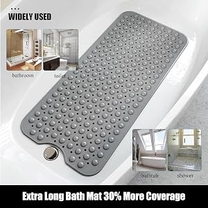 Baby Bath Mat Non Slip Extra Long Bathtub Mat for Kids 40 X 16 Inch ,Machine Washable Shower Mat