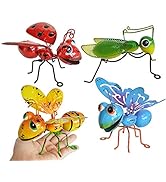 GIFTME 5 Metal Garden Yard Art Hanging Decoration Set of 4 Include Yellow Bee Blue Butterflies Re...