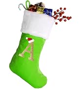 20 Inches Monogram Christmas Stockings with Letters, Large Super Soft Christmas Stockings Green V...