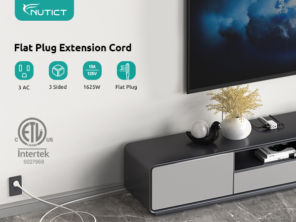long right angle flat plug extension cord