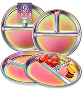 Bakpoco 9" Stainless Steel Toddler Plates Set of 4, Divided Plate for Kids & Baby, Non Toxic Unbr...