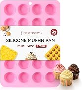 Firstfooby Silicone Mini Muffin Pan, 24-Cup Mini Cupcake Pan for Baking Nonstick BPA Free, Food-G...