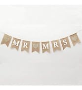 FQTANJU 8 Pcs/Set MR and MRS Burlap Banner, Wedding Hanging Banner for Wedding Photo Props, Table...