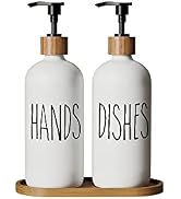 Glass Soap Dispenser Set with Wooden Tray,17 oz Hand Soap Dispenser,Matte Black Soap Dispenser Su...
