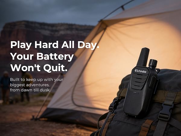 Walkie-talkie hanging on the backpack