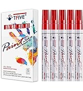 Red Paint Marker Paint Pens - 5 Pack Oil Based Permanent Marker Pen, Medium Tip, Waterproof & Qui...