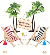 Mini Umbrella Palm Chair Beach Miniature Accessories Miniature Toys Dollhouse Outdoor Accessories...