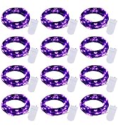 Halloween Purple Fairy String Lights: 12 Pack 7 Ft 20 LED Battery Operated Firefly Lights on Blac...