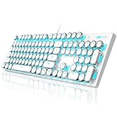 Typewriter Style Mechanical Gaming Keyboard, White Retro Punk Gaming Keyboard with Blue Backlit, ...