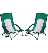 NEWBULIG Low Beach Camping Chairs Set of 2 for Adults, Low Profile Lawn Chair with Cup Holders & ...
