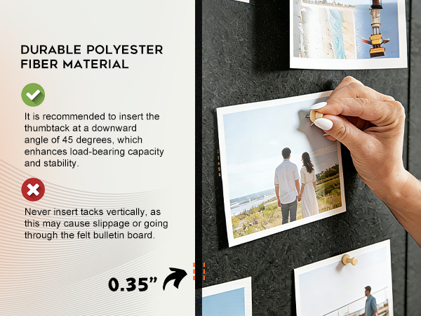 It is recommended to insert the thumbtack at a downward angle of 45 degrees