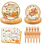 Thanksgiving Party Supplies Dinnerware Set - 96 Pack Pumpkin Maple Turkey Thanksgiving Plates Nap...