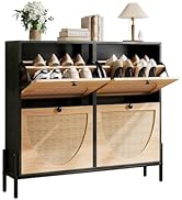 IRONCK Rattan Shoe Cabinet Storage with 4 Flip Drawers, Freestanding Shoe Storage Organizer Cabin...